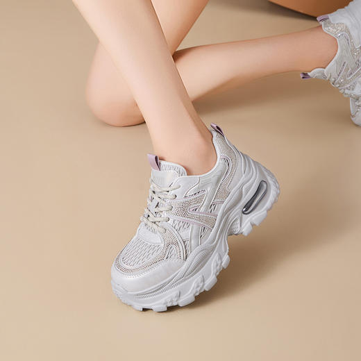 西村名物2025新款百搭休闲老爹鞋女厚底轻便舒适运动鞋网面运动风女鞋 X85YCM2761 商品图8