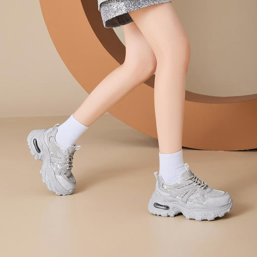 西村名物2025新款百搭休闲老爹鞋女厚底轻便舒适运动鞋网面运动风女鞋 X85YCM2761 商品图2