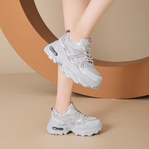 西村名物2025新款百搭休闲老爹鞋女厚底轻便舒适运动鞋网面运动风女鞋 X85YCM2761 商品图1