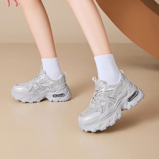 西村名物2025新款百搭休闲老爹鞋女厚底轻便舒适运动鞋网面运动风女鞋 X85YCM2761 商品图5