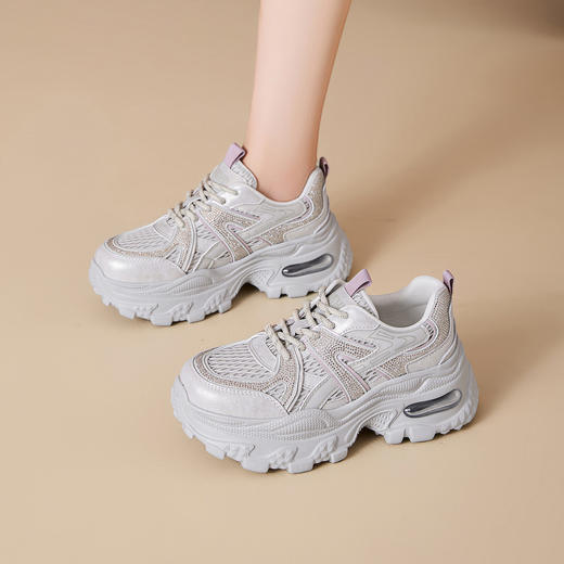 西村名物2025新款百搭休闲老爹鞋女厚底轻便舒适运动鞋网面运动风女鞋 X85YCM2761 商品图6