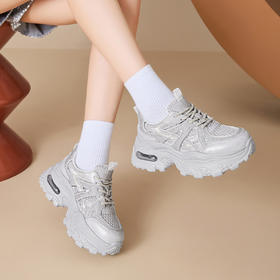 西村名物2025新款百搭休闲老爹鞋女厚底轻便舒适运动鞋网面运动风女鞋 X85YCM2761