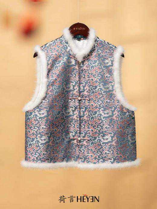 荷言HEYEN 寄锦 真丝非遗宋锦夹棉保暖新中式马甲 商品图4