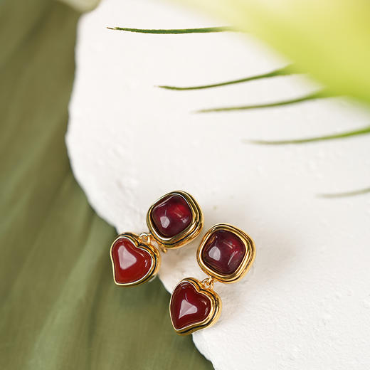 北京仓｜Goossens Paris-RENAISSANCE-勃艮第红 爱心 耳环［法国设计师］ 商品图1