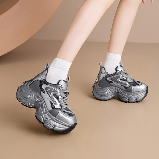 [增高9cm]西村名物2025新款时尚百搭老爹鞋女网面舒适厚底休闲鞋 X85BQ683623 商品图8