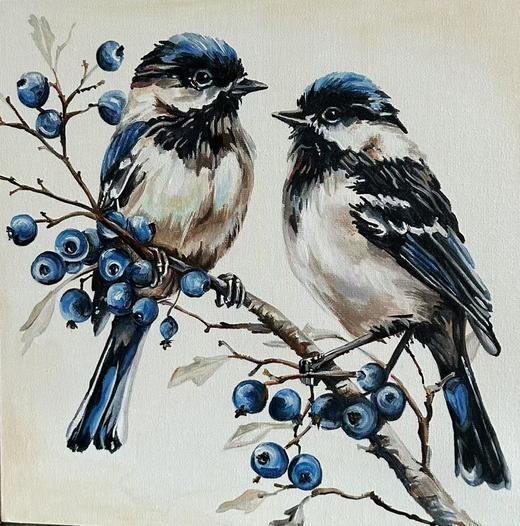 Edyta《蓝枝双雀》原作 商品图0
