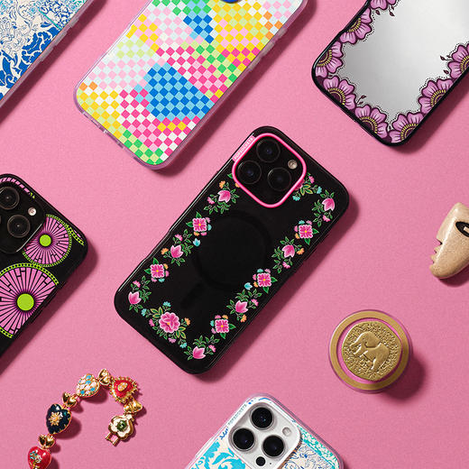 【旅行的回响】繁花花环 POPCASE手机壳 MagSafe Popcase磁吸款 黑色 花卉植物 iPhone16/15/14 商品图1