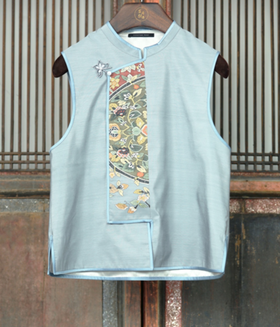 盛唐牡丹盛奢系列 | 西阵织缂丝偏襟马甲-蓝