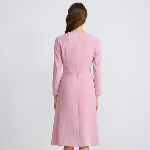 EITIEEITIE爱特爱法式气质优雅V领撞色收腰粉色长袖秋季新款连衣裙C2507840 商品图4