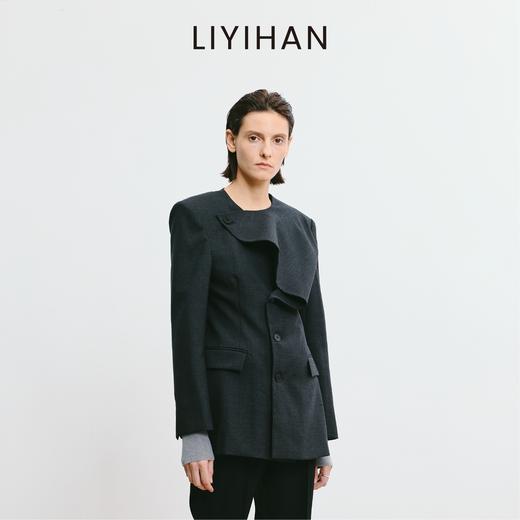 LIYIHAN 2025秋季新款通勤高级羊毛圆领西装女灰色外套小众设计感 商品图1