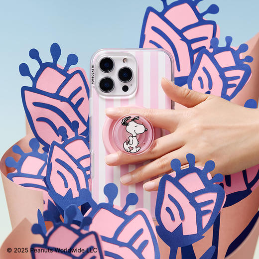 【史努比幸福花丛】轻松走走 POPGRIP泡泡骚手机粘贴式气囊支架 Graphic平面系列 粉色 Snoopy 卡通 商品图1