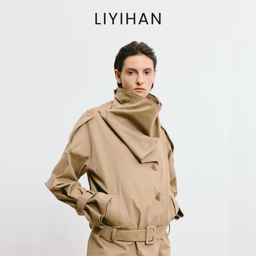 LIYIHAN 2025秋季新款通勤棉质卡其色短款风衣外套女小众设计感 商品图0