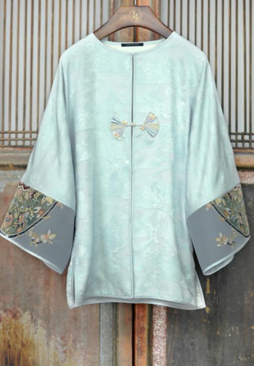 盛唐牡丹盛奢系列 | 真丝拼西阵织缂丝袖外套-蓝色 商品图0