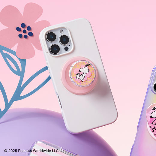 【史努比幸福花丛】降落花丛 POPGRIP泡泡骚手机粘贴式气囊支架 Backspin旋转系列 黄色 Snoopy 卡通 商品图1