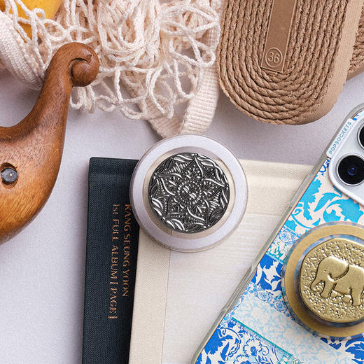 【旅行的回响】银制曼陀罗 POPGRIP泡泡骚手机粘贴式气囊支架 Enamel金属珐琅系列 银色 商品图1