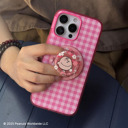 【史努比幸福花丛】樱花树下的查理·MagSafe圆啪嗒 MAGSAFE磁吸手机气囊支架 Round圆啪嗒系列 粉色 Snoopy 卡通 商品图1