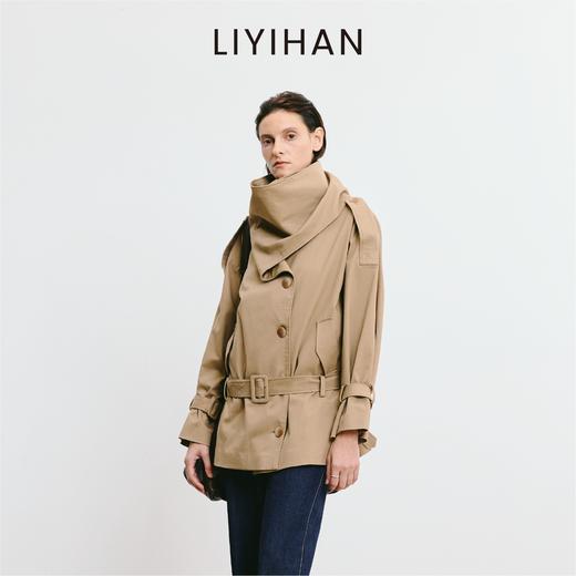 LIYIHAN 2025秋季新款通勤棉质卡其色短款风衣外套女小众设计感 商品图3