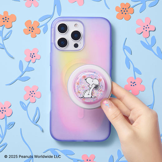 【史努比幸福花丛】流星花雨 POPGRIP泡泡骚手机粘贴式气囊支架 Tidepool流沙系列 粉色 Snoopy 卡通 商品图1