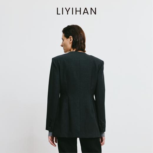 LIYIHAN 2025秋季新款通勤高级羊毛圆领西装女灰色外套小众设计感 商品图4