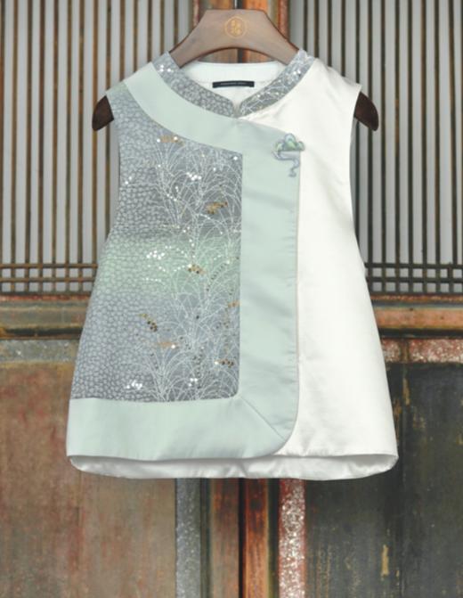 盛唐牡丹盛奢系列 | 丝毛拼西阵织偏襟马甲-绿色拼接 商品图0