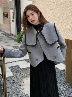 12.12错过没有！清货不退【高端系列】手工定制6303款70%羊毛➕莱赛尔海军领短款双面尼外套-喜出