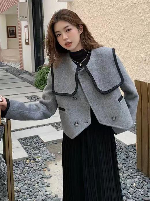 12.12错过没有！清货不退【高端系列】手工定制6303款70%羊毛➕莱赛尔海军领短款双面尼外套-喜出 商品图0