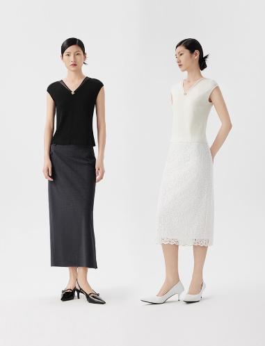 朗姿 设计感V领无袖针织背心LCET02KPR472 商品图0