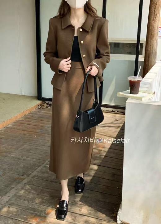 最后一件清仓【高端系列】手工定制011款100%羊毛女主气质荷叶摆收腰短款双面尼外套-喜出 商品图3