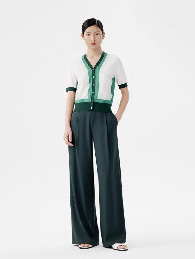 朗姿 v领撞色薄款针织开衫短袖LCET05KCD456 商品图2