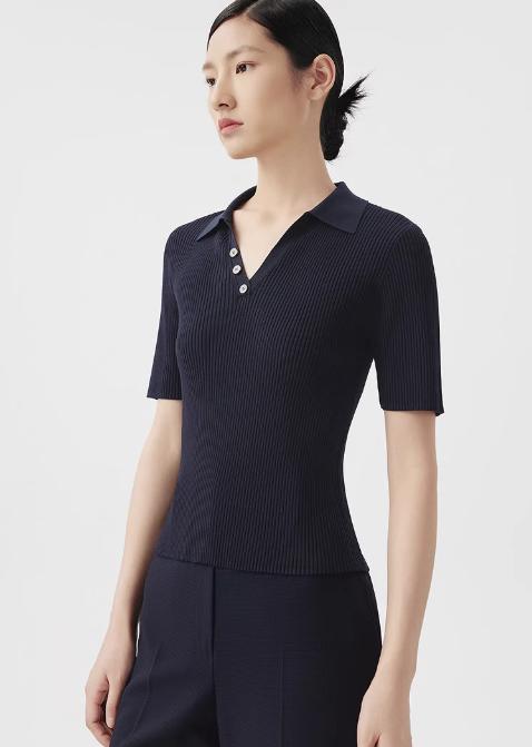 朗姿 短袖修身坑条针织衫LCET01KPR265 商品图1