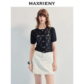 MAXRIENY法式摩登感钉珠套头毛衫短款25夏款复古气质感修身上衣女(货号:MF86SW253)
