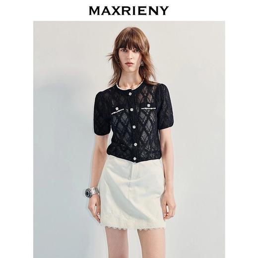 MAXRIENY法式摩登感钉珠套头毛衫短款25夏款复古气质感修身上衣女(货号:MF86SW253) 商品图0