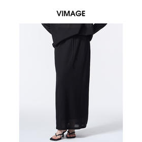 VIMAGE纬漫纪通勤百搭休闲高腰莱赛尔黑色直筒秋季新款半身裙V2406101