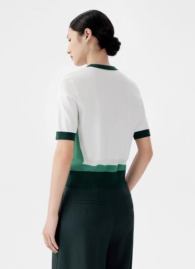 朗姿 v领撞色薄款针织开衫短袖LCET05KCD456 商品图1