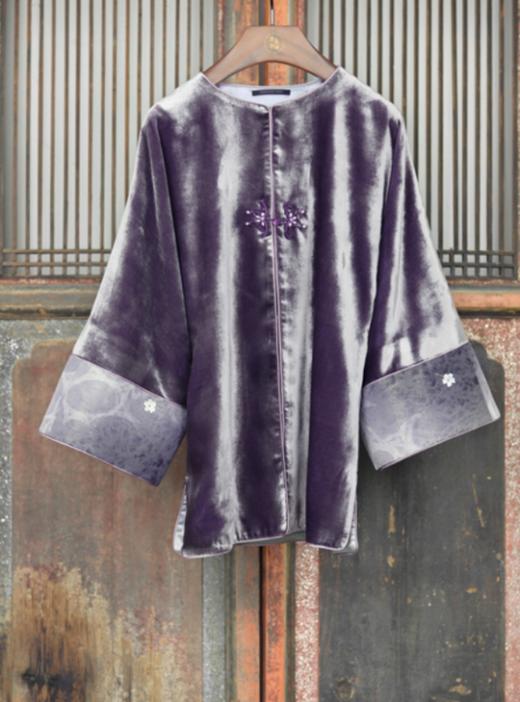 盛唐牡丹盛奢系列 | 真丝丝绒拼西阵织袖外套-紫色 商品图0