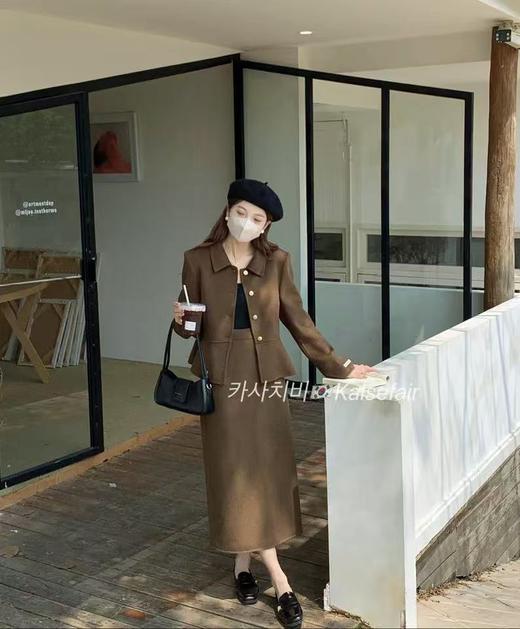 最后一件清仓【高端系列】手工定制011款100%羊毛女主气质荷叶摆收腰短款双面尼外套-喜出 商品图4