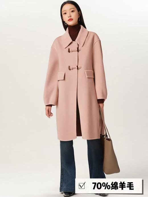 【高端系列】手工定制2330款70%绵羊毛牛角扣优雅樱花粉双面尼外套-喜出 商品图3