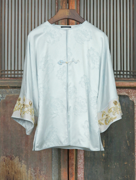 盛唐牡丹盛奢系列 | 真丝拼法式手工串珠西阵织袖外套