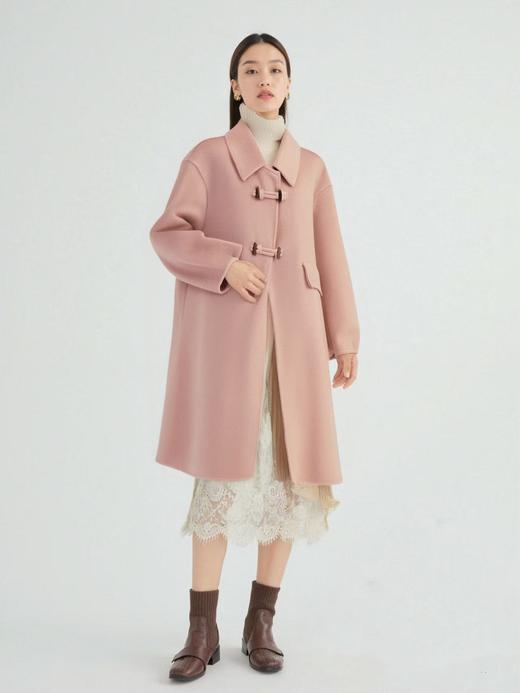 【高端系列】手工定制2330款70%绵羊毛牛角扣优雅樱花粉双面尼外套-喜出 商品图2