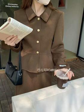 最后一件清仓【高端系列】手工定制011款100%羊毛女主气质荷叶摆收腰短款双面尼外套-喜出