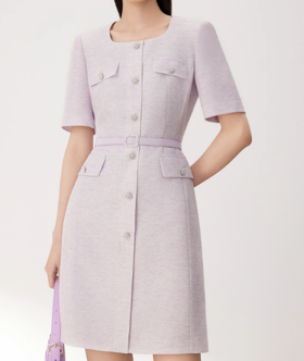 S1朗姿 小香风a字裙子法式收腰连衣裙LSET04COP141