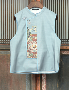 盛唐牡丹盛奢系列 | 西阵织缂丝偏襟马甲-蓝色