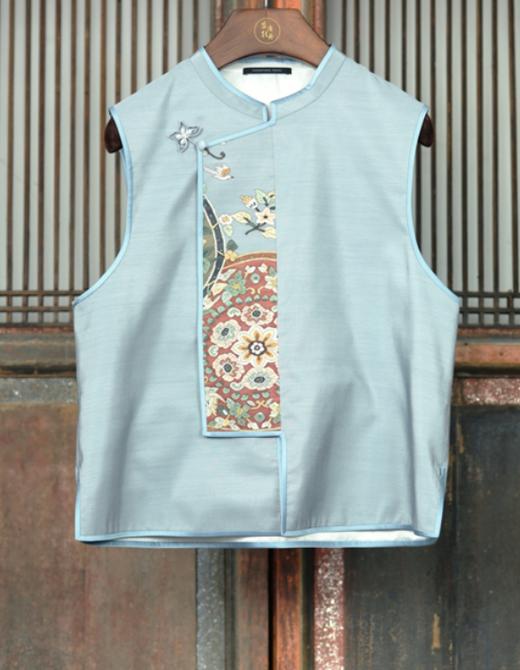 盛唐牡丹盛奢系列 | 西阵织缂丝偏襟马甲-蓝色 商品图0