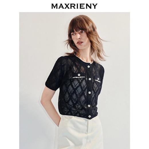 MAXRIENY法式摩登感钉珠套头毛衫短款25夏款复古气质感修身上衣女(货号:MF86SW253) 商品图2