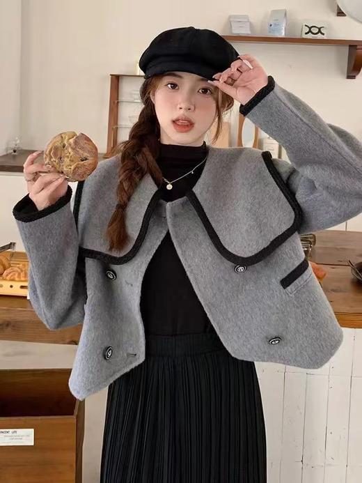 12.12错过没有！清货不退【高端系列】手工定制6303款70%羊毛➕莱赛尔海军领短款双面尼外套-喜出 商品图1