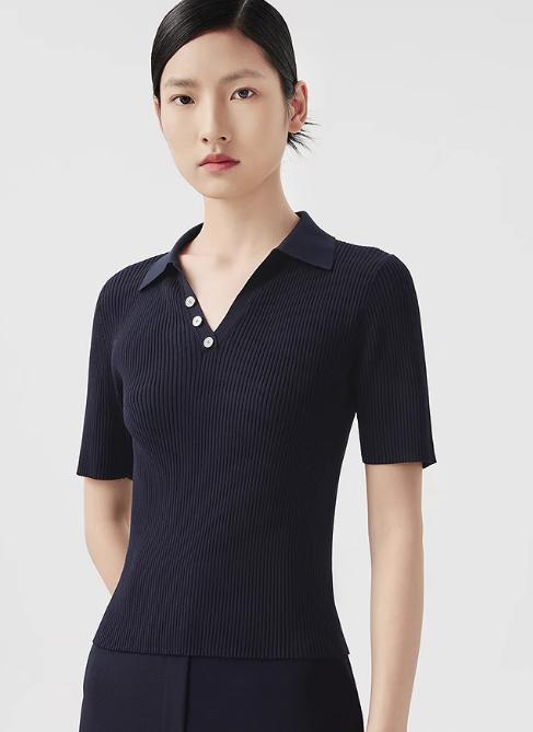 朗姿 短袖修身坑条针织衫LCET01KPR265 商品图0