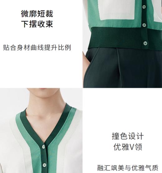 朗姿 v领撞色薄款针织开衫短袖LCET05KCD456 商品图4
