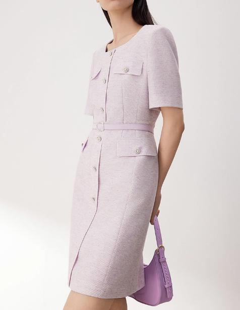 S1朗姿 小香风a字裙子法式收腰连衣裙LSET04COP141 商品图6