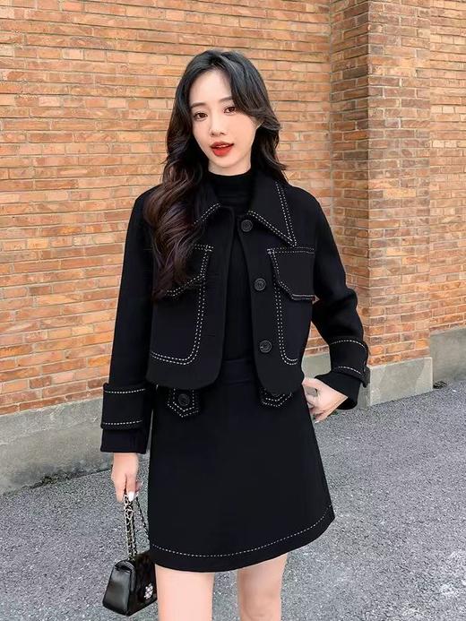 【高端系列】手工定制T06套装65%羊毛双面尼上衣➕半裙-喜出 商品图0