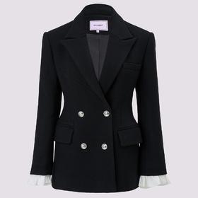 MAXRIENY时尚复古金属纽扣收腰修身黑色外套女